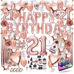 Foto van Fissaly® 21 jaar rose goud verjaardag decoratie versiering - helium, latex & papieren confetti ballonnen