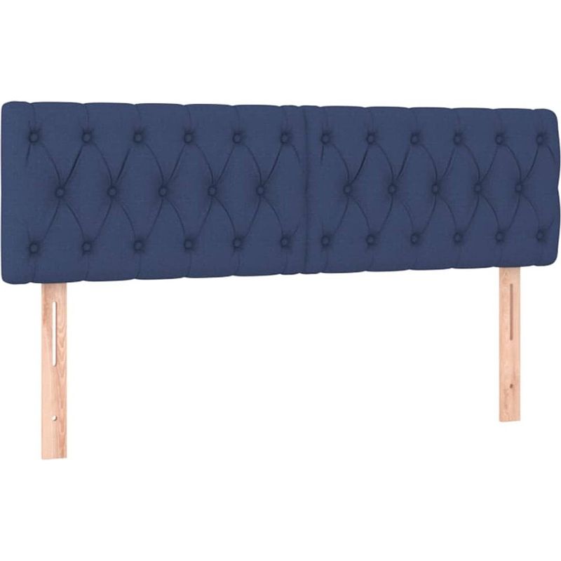 Foto van The living store boxspringbed - blauw stoffen bedframe - pocketvering matras - middelharde ondersteuning -