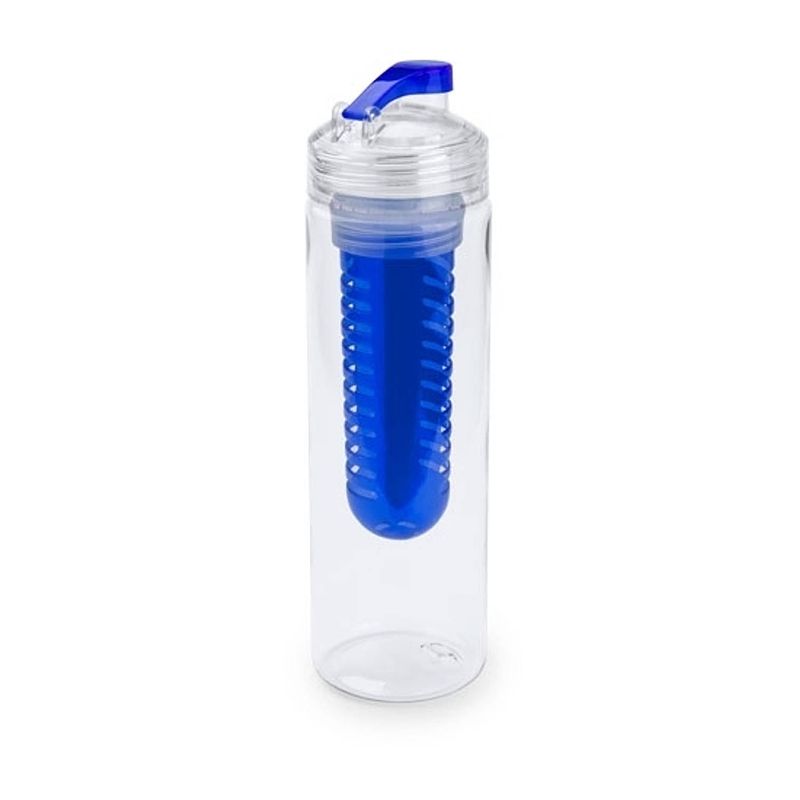 Foto van Drinkfles/waterfles met fruitfilter blauw 700 ml - fruit infuser - fruitwater flessen transparant/blauw
