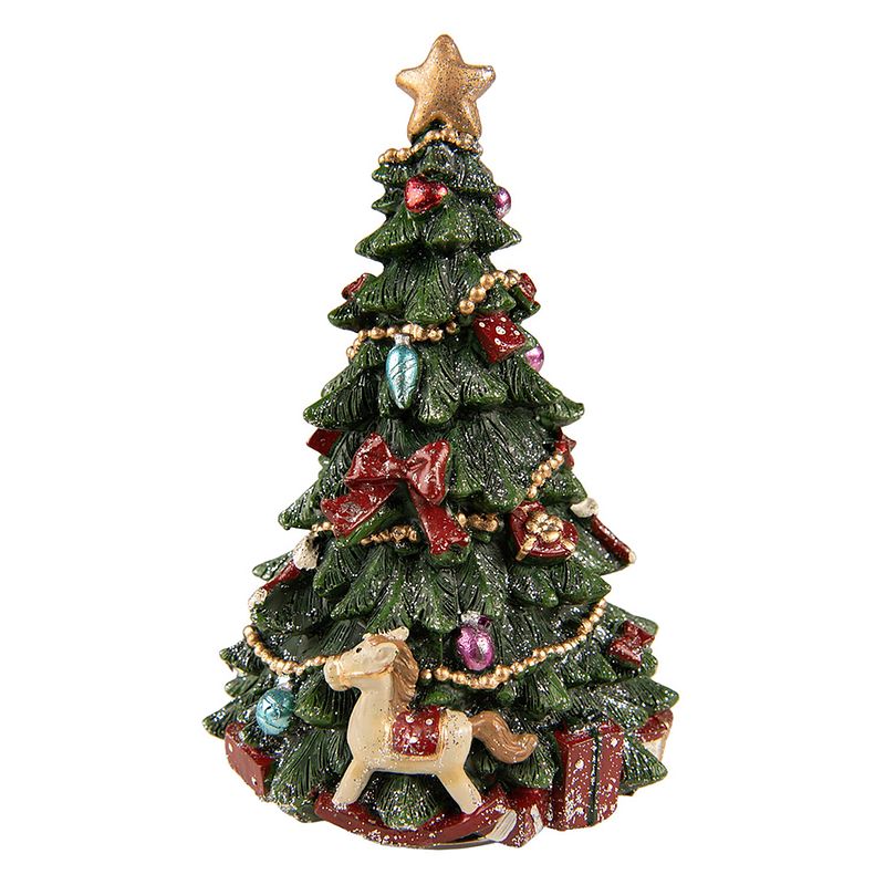 Foto van Haes deco - muziekdoos kerstboom ø 12x19 cm - groen - kerst figuur, kerstdecoratie