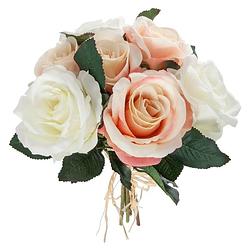 Foto van Atmosphera kunstbloemen boeket 7 roze/witte rozen 30 cm - kunstbloemen