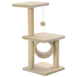 Foto van The living store kattenkrabpaal - beige - 30 x 30 x 65 cm - met hangend balletje en rustplekken