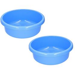 Foto van 2x stuks ronde afwasteil blauw kunststof 9 liter - afwasbak