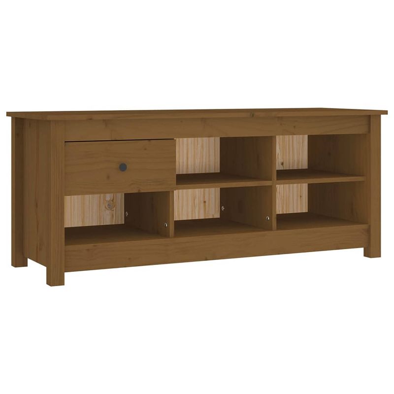 Foto van The living store schoenenkast - massief grenenhout - 110 x 38 x 45.5 cm - honingbruin