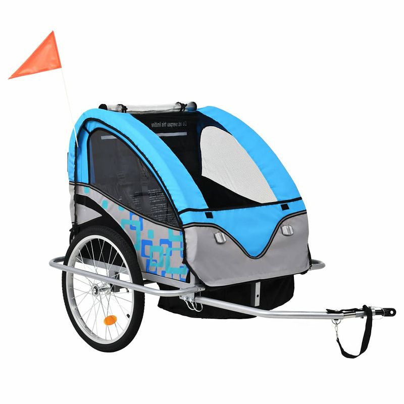 Foto van Vidaxl kinderfietskar en wandelwagen 2-in-1 blauw en grijs