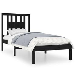 Foto van The living store houten bedframe - zwart - 205.5 x 96 x 100 cm - massief grenenhout - 90 x 200 cm matras