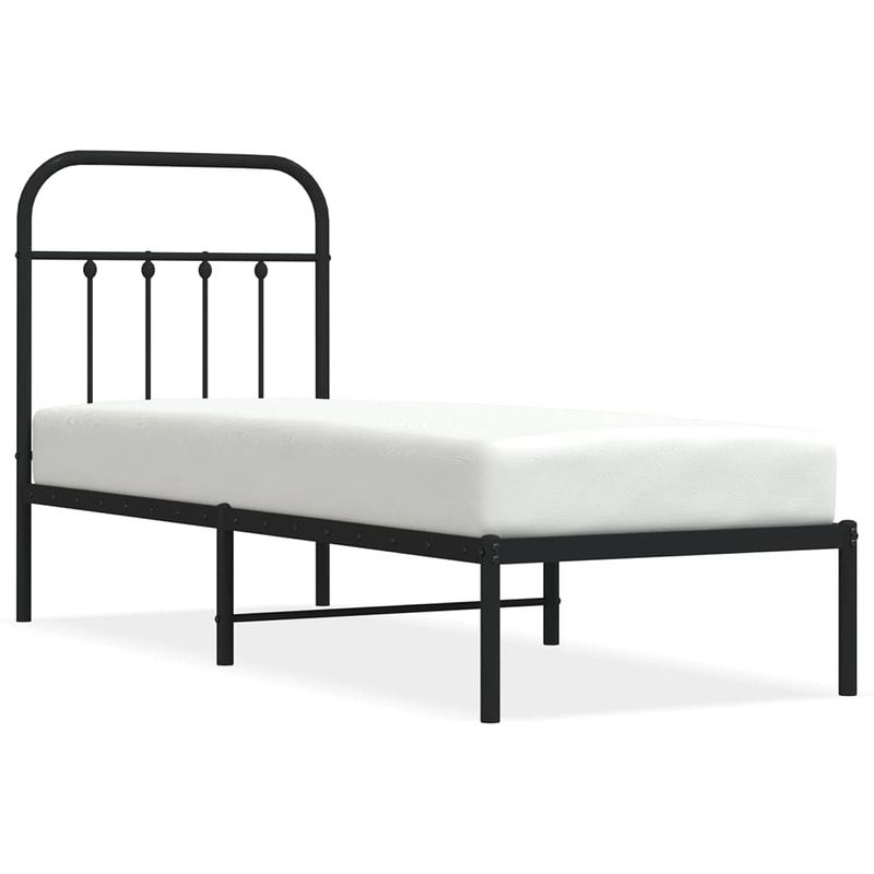 Foto van Vidaxl bedframe met hoofdbord metaal zwart 75x190 cm