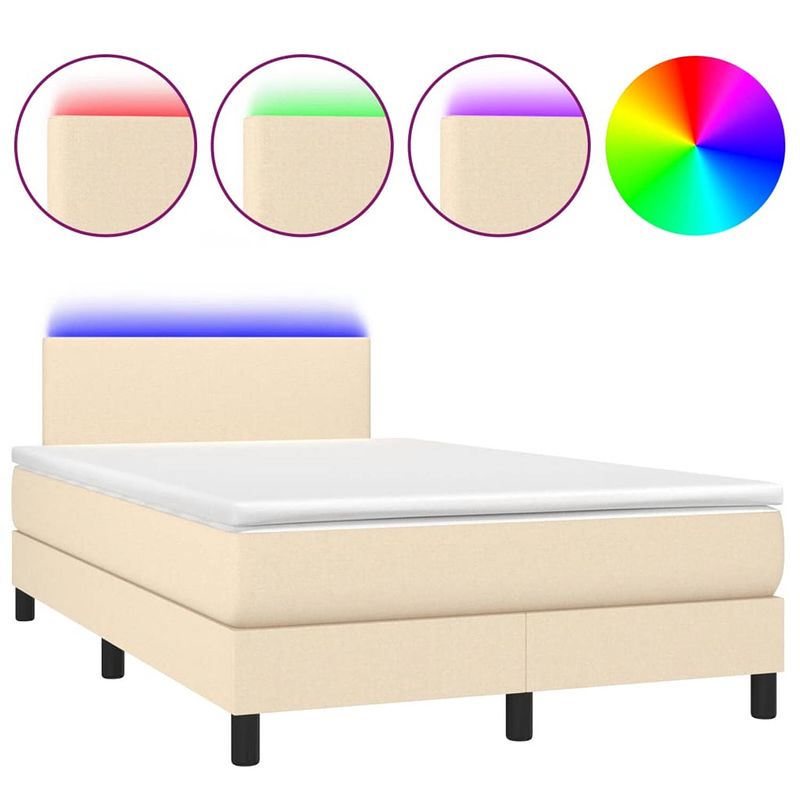 Foto van The living store boxspring bed - led-verlichting - 120x200 cm - crème