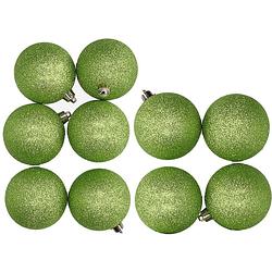 Foto van Glitter kerstballen 10x stuks appelgroen 8 en 10 cm kunststof - kerstbal