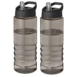 Foto van 2x stuks sport bidon hi-eco gerecycled kunststof - drinkfles/waterfles - donkergrijs/zwart - 750 ml - drinkflessen