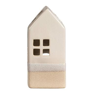 Foto van Waxinelichthouder huis - beige - 20x9x7 cm - leen bakker