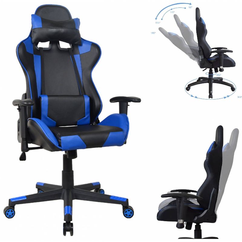 Foto van Bureaustoel racing gaming chair style uitvoering high design thomas zwart blauw