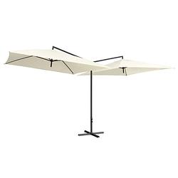 Foto van Vidaxl parasol dubbel met stalen paal 250x250 cm zandwit