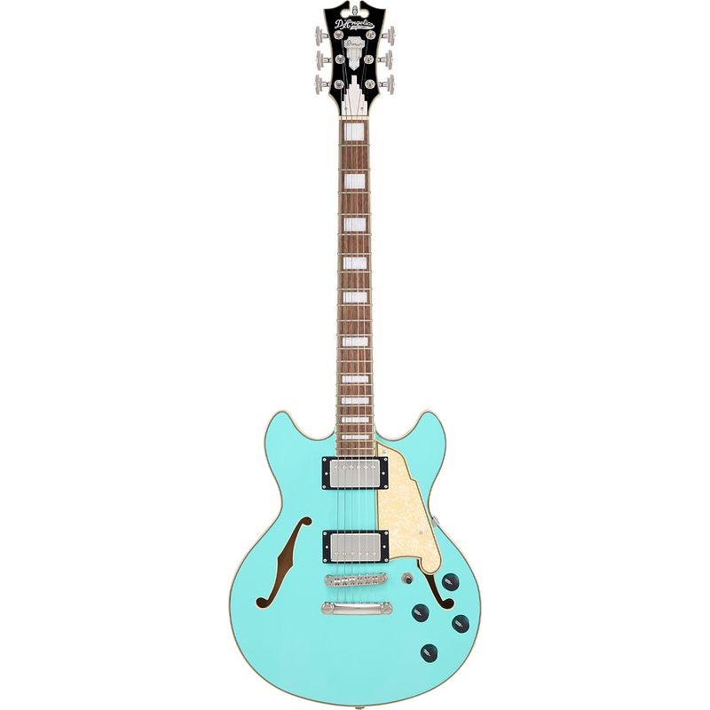 Foto van D'sangelico premier mini dc surf green semi-akoestische gitaar