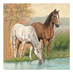 Foto van 40x paardendecoratie servetten 33 x 33 cm bruin/wit paarden print - feestservetten
