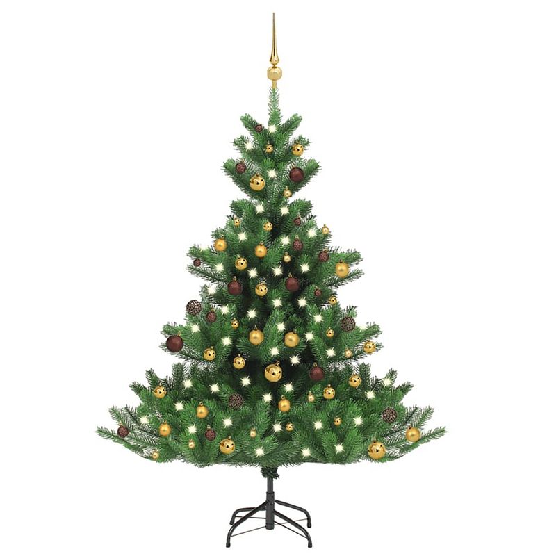 Foto van Vidaxl kunstkerstboom nordmann met led's en kerstballen 150 cm groen