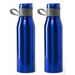 Foto van Aluminium waterfles/drinkfles - 2x - metallic blauw - met schroefdop - 700 ml - drinkflessen