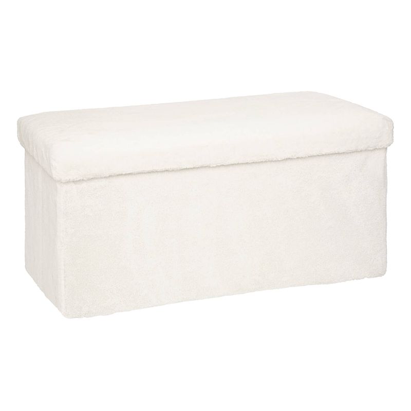 Foto van Casa di elturo opvouwbare bankje poef teddy beige wit met opbergruimte - b76 cm