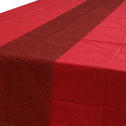 Foto van Rood tafelkleed 274 x 137 cm met rode tafelloper met glitters voor de kersttafel - tafellakens