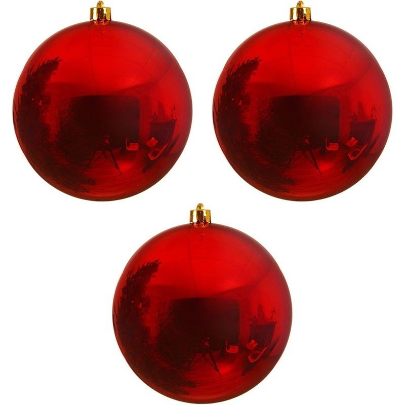 Foto van 3x grote raam/deur/kerstboom decoratie rode kerstballen 20 cm glans - kerstbal