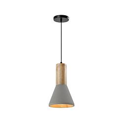 Foto van Quvio hanglamp langwerpig beton met hout grijs - quv5142l-grey