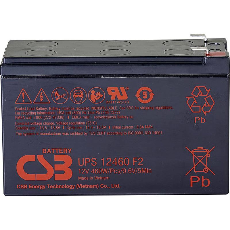 Foto van Csb battery ups 12460 high-rate loodaccu 12 v 9.6 ah loodvlies (agm) (b x h x d) 151 x 99 x 65 mm kabelschoen 6.35 mm onderhoudsvrij, geringe zelfontlading