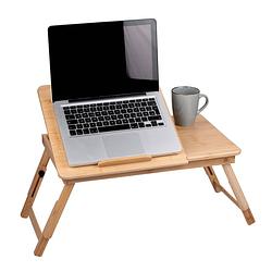 Foto van Laptoptafel verstelbaar - 21.5 x 27.5 cm - met cuphouder en tabletgleuf - bamboe
