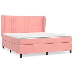 Foto van The living store boxspringbed - fluweel - roze - 203 x 163 x 118/128 cm - pocketvering matras - middelharde