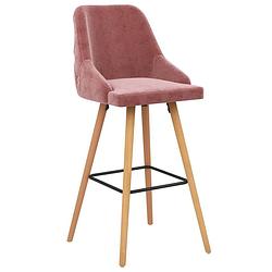 Foto van The living store barstoelen velvet - roze - beukenhout - set van 2 - 48x55x106 cm - voetensteun - montage vereist