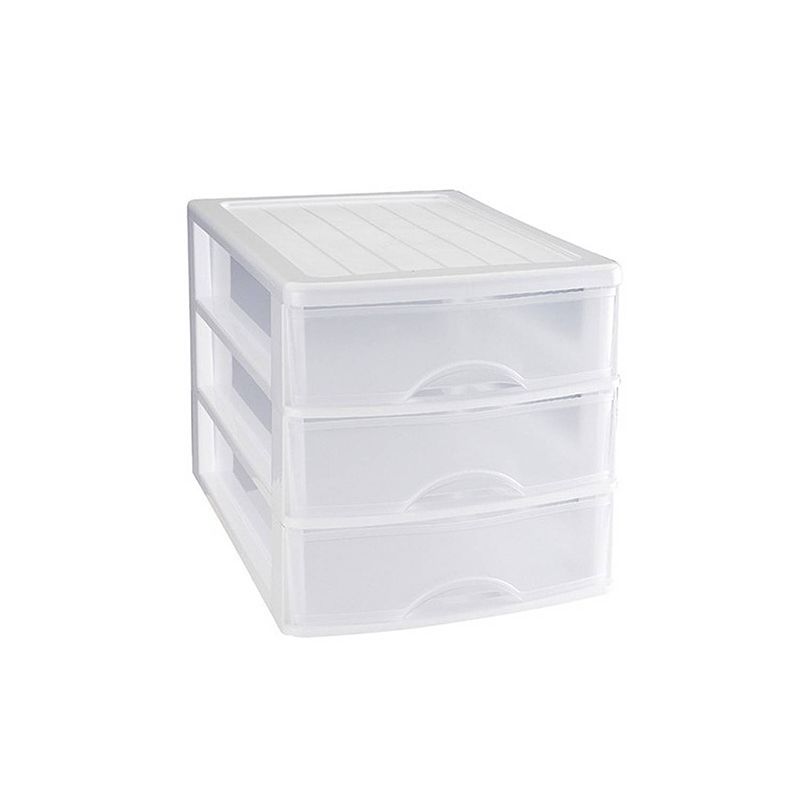 Foto van Ladeblok/bureau organizer met 3 lades wit/transparant l 35,5 x b 27 x h 26 cm - ladeblok