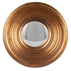 Foto van Haes deco - bolle ronde spiegel - goudkleurig - ø 19x7 cm - polyurethaan ( pu) - wandspiegel, spiegel rond, convex glas