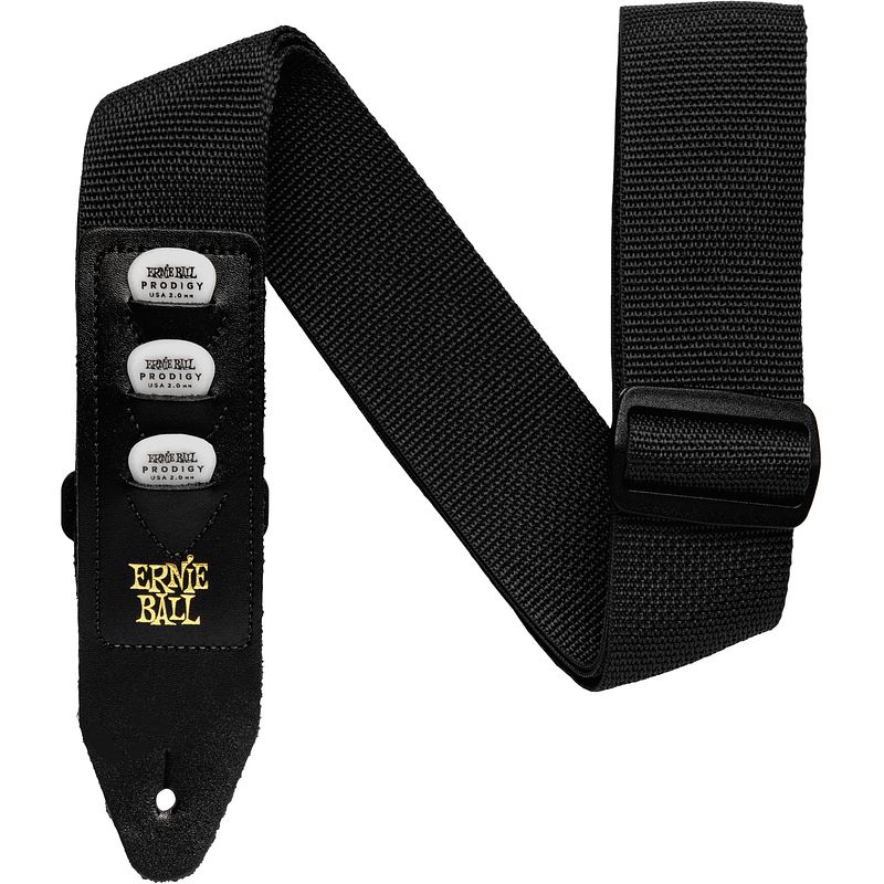 Foto van Ernie ball 4039 pickholder strap black gitaarband met plectrumhouder