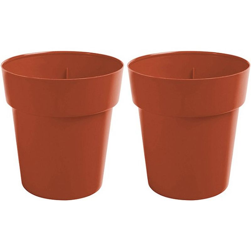 Foto van 2x terracotta ronde plantenpot/bloempot melisa 25 cm kunststof - plantenbakken