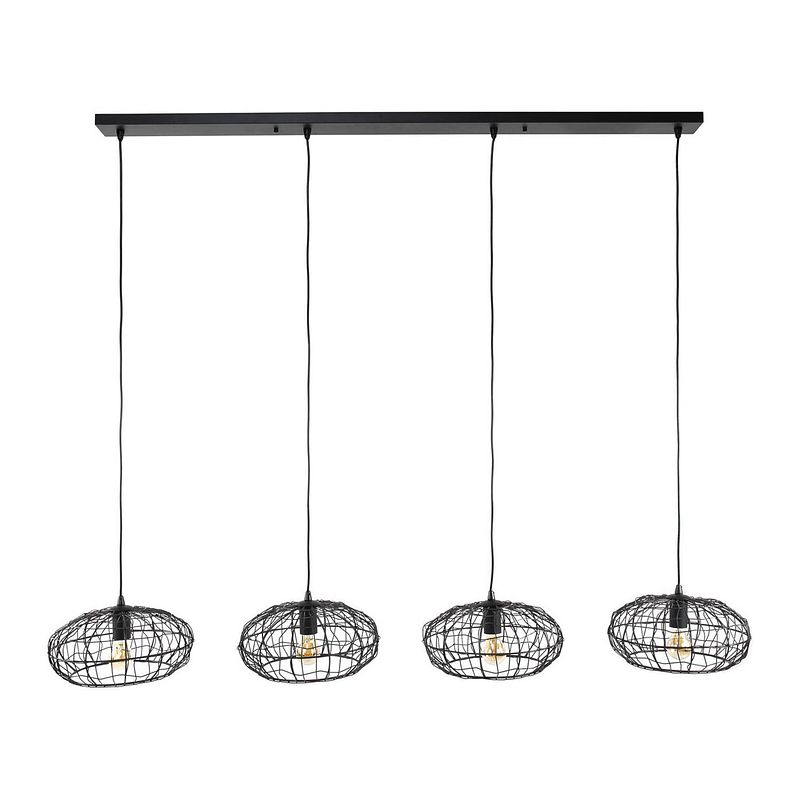 Foto van Giga meubel - hanglamp zwart bruin - 4-lichts - xl - lamp connect