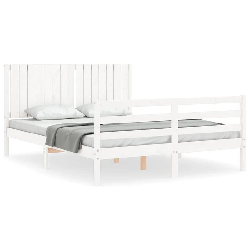 Foto van The living store-bedframe-met-hoofdbord-massief-hout-wit-160x200-cm - bed