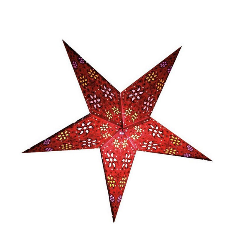 Foto van Decoratie kerstster - rood - 60 cm - papier - 5 punten - hangend - kerststerren