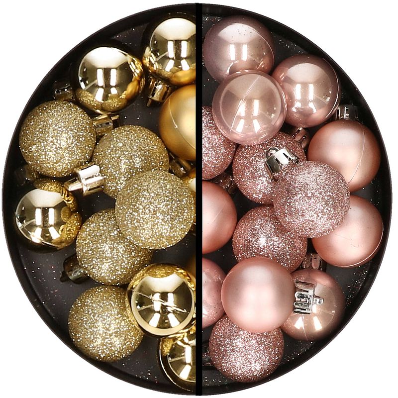 Foto van 34x stuks kunststof kerstballen goud en lichtroze 3 cm - kerstbal