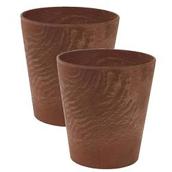 Foto van 2x stuks plantenpot/bloempot in een natuursteen look dia 17 cm en hoogte 15 cm dark terra cotta - plantenpotten