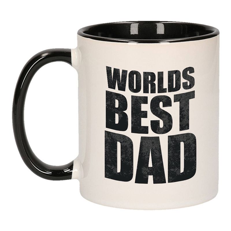 Foto van Worlds best dad mok / beker zwart wit 300 ml - cadeau mokken - papa/ vaderdag - feest mokken