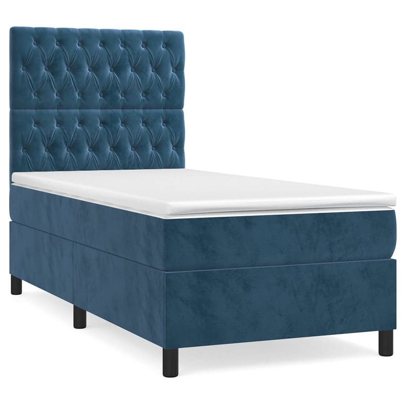 Foto van The living store boxspringbed - donkerblauw - 203 x 100 x 118/128 cm - zacht fluweel