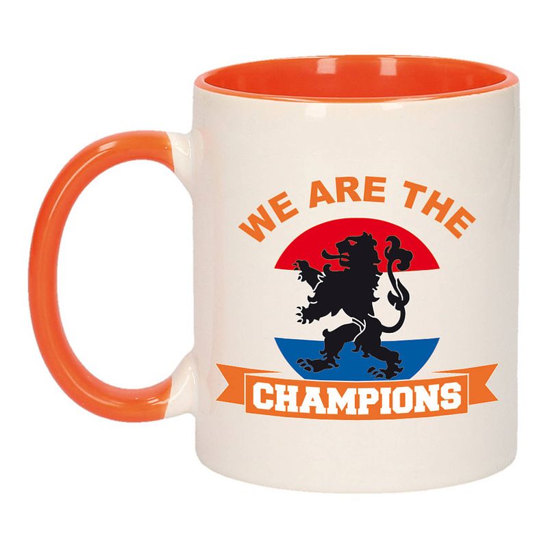 Foto van We are the champions mok/ beker oranje wit 300 ml - feest mokken