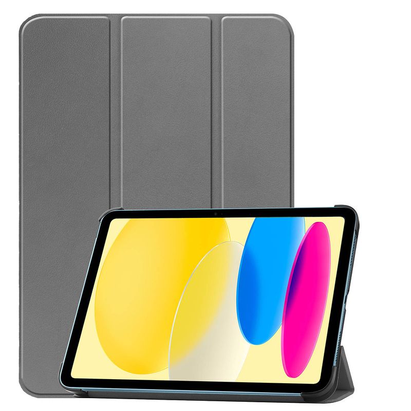 Foto van Basey ipad 10 2022 hoes case hoesje hard cover - ipad 10 hoesje bookcase - grijs