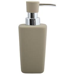 Foto van Msv zeeppompje/dispenser - haiti - keramiek - taupe - 6 x 15 cm - 240 ml - zeeppompjes