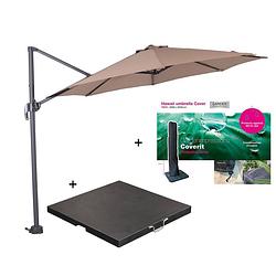 Foto van Garden impressions hawaii zweefparasol s ø300 - donker grijs/taupe met 60 kg parasolvoet en parasolhoes