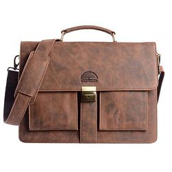 Foto van Wild woods leren briefcase aktetas met 15,6 inch laptopvak - business laptoptas - buffelleer - vintage bruin