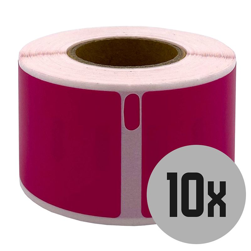 Foto van Dula dymo compatible labels - roze - 99010 - s0722370 - adresetiketten - 10 rollen - 28 x 89 mm - 130 labels per rol