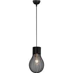 Foto van Led hanglamp - hangverlichting - trion divo - e27 fitting - 1-lichts - rond - mat zwart - aluminium
