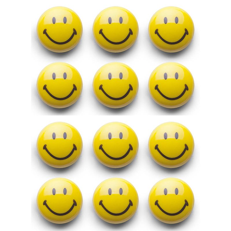 Foto van Whiteboard/koelkast magneten smiley - 12x - kunststof - 3 cm - magneten