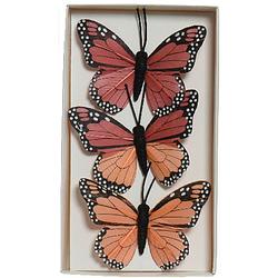 Foto van 3x stuks decoratie vlinders op draad - rood - 6 cm - hobbydecoratieobject