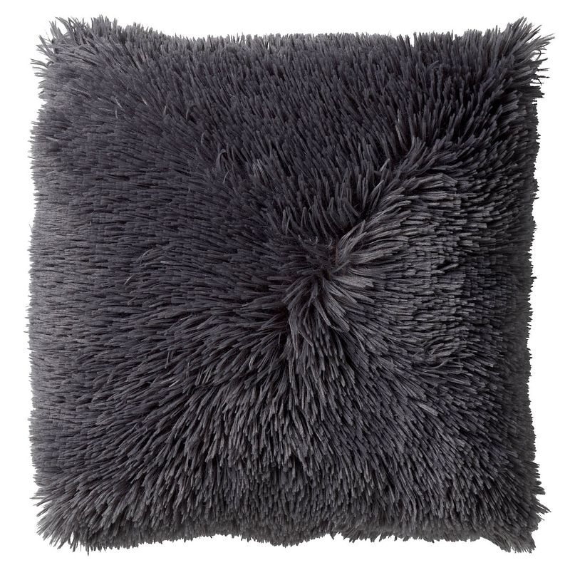 Foto van Dutch decor fluffy - sierkussen unikleur charcoal gray 60x60 cm - grijs - grijs